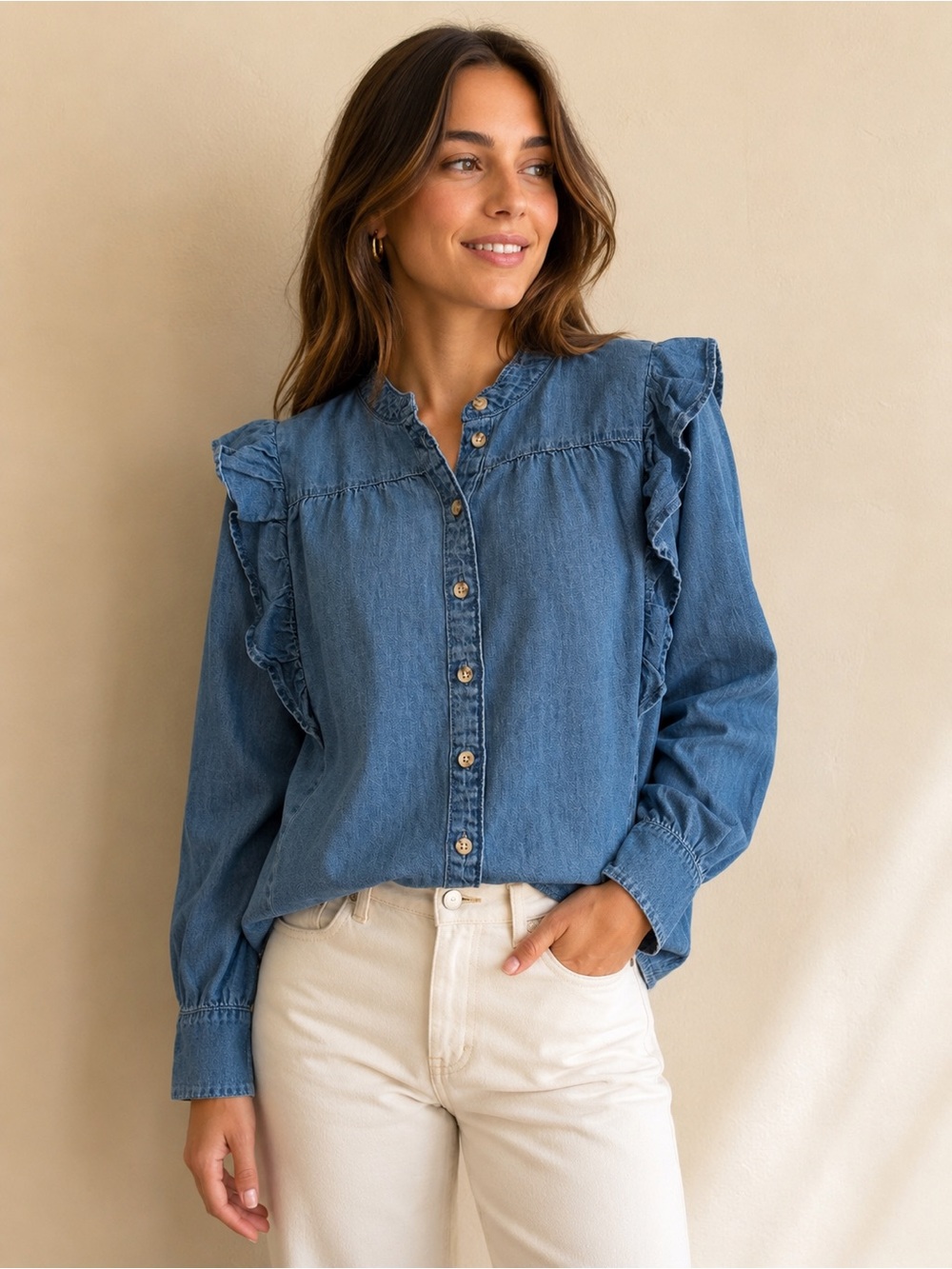 Nanette Lepore Light Blue Denim Button-Front Top